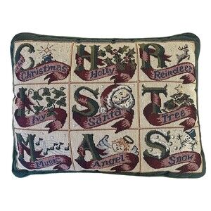 Christmas Tapestry Throw Pillow 16"x12" – Santa, Angel, Snow Scene Accent Decor